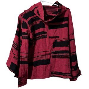 Habitat Clothes To Live In Women Small Black Red Cowl Neck Lagenlook Tunic Top